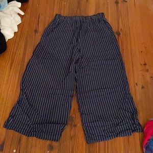 navy blue and white striped flowy pants